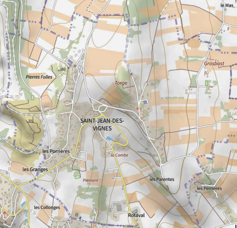 Plan de Saint Jean des Vignes avec emplacements de l’équipe